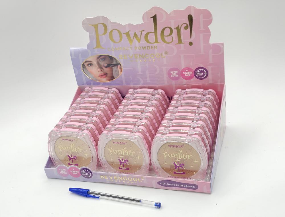 POLVO COMPACTO FUNFAIR SEVENCOOL 5025 EN CAJA EXIVIDORA DE 24PCS ITEM9203