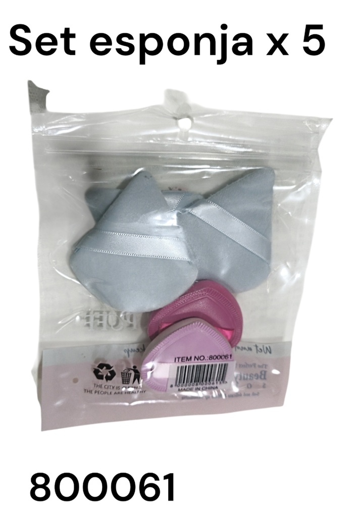 SET ESPONJA PARA MAQUILLAJE X 5 80061 EN BOLSA TRANSPARENTE 3522