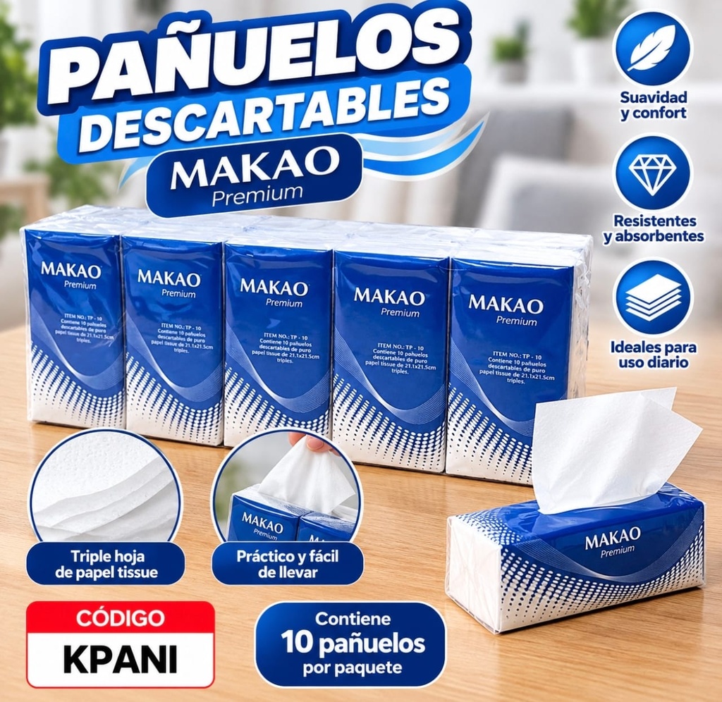 PAÑUELO DESCARTABLE MACAO PREMIUM PRECIO X PAQUETE DE 10 KPANI