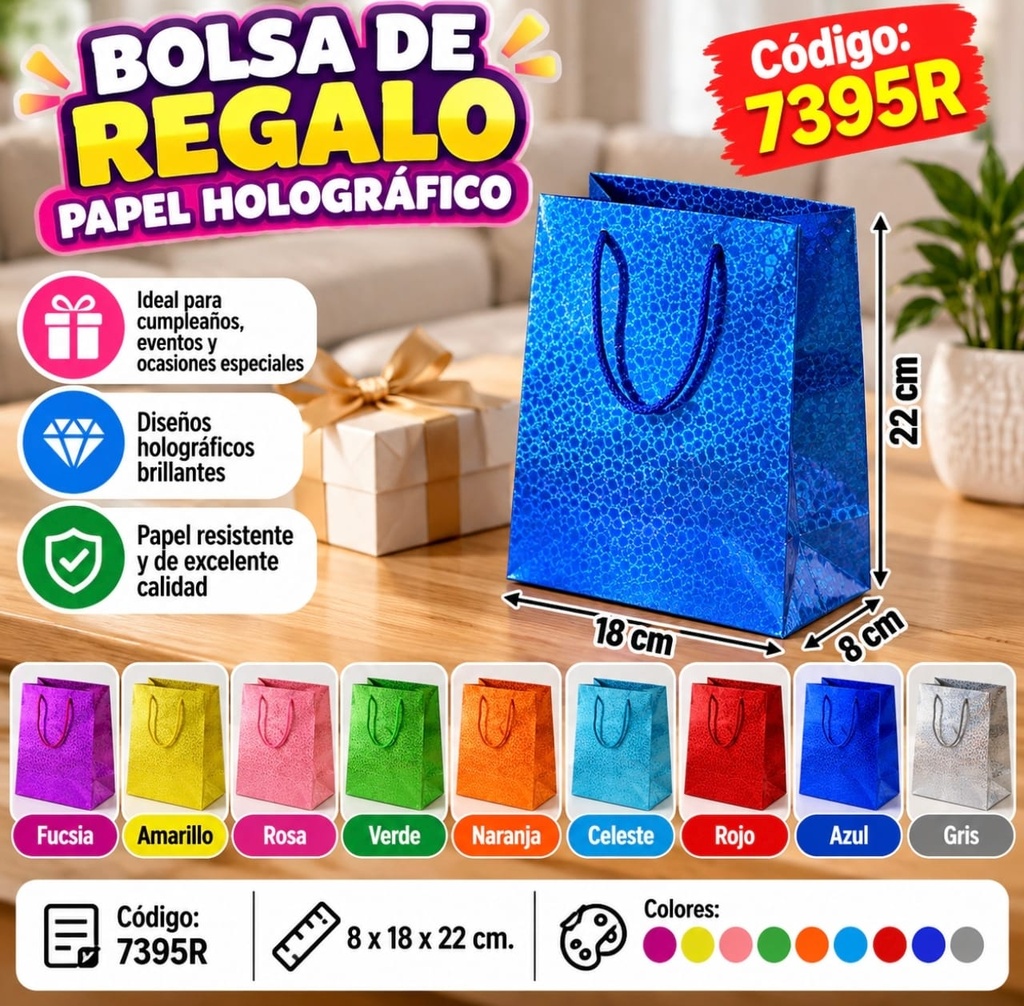 N°1 BOLSA DE REGALO METALIZADA CHICA 18X21 IG0276 RJ4388
