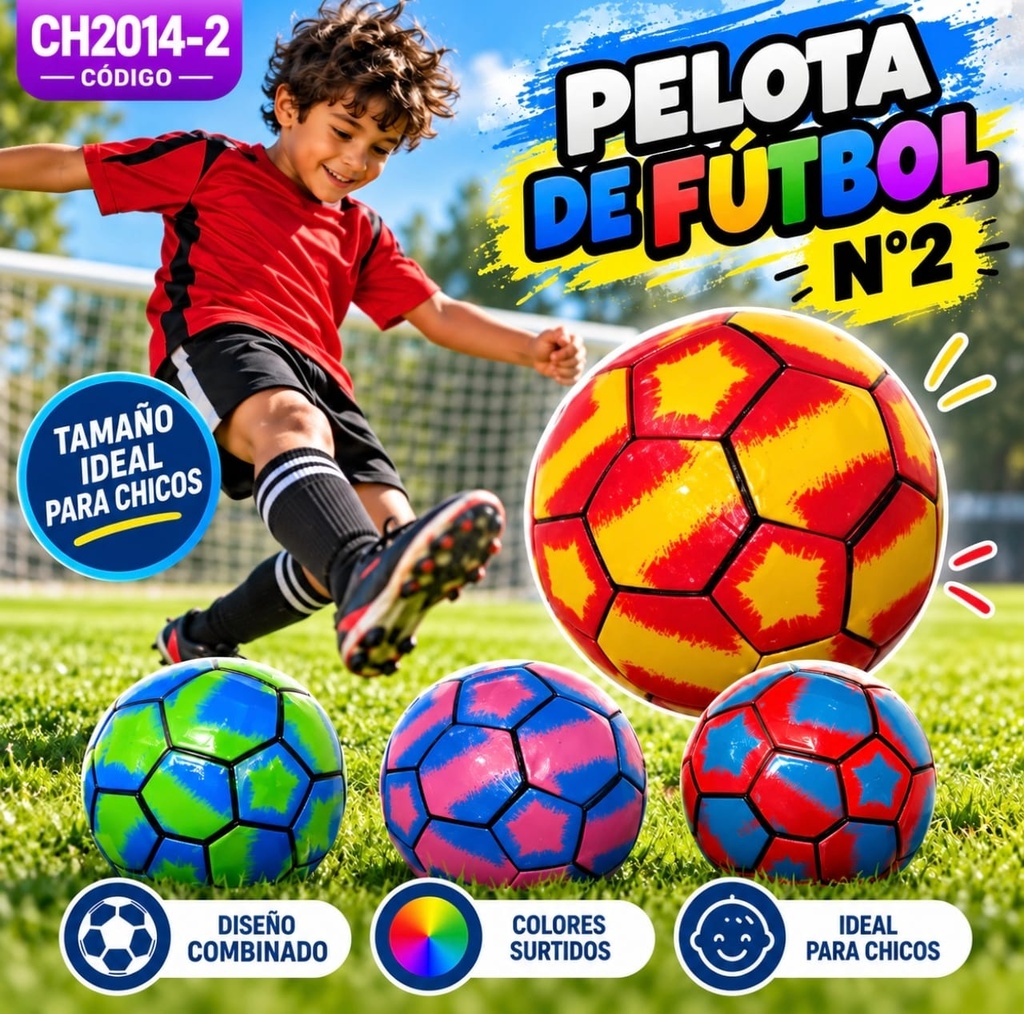 PELOTA CUERO N°2 COLOR COMBINADO 2 COLORES