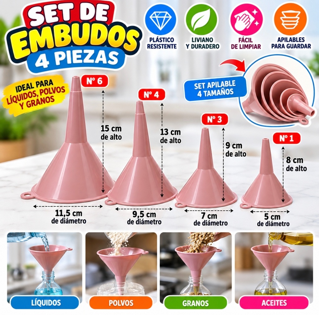 SET DE EMBUDO X 4 CONICOS DA345