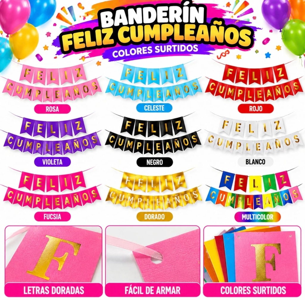 CARTEL FELIZ CUMPLEAÑOS LETRAS 16.5 X 11CM DILAX