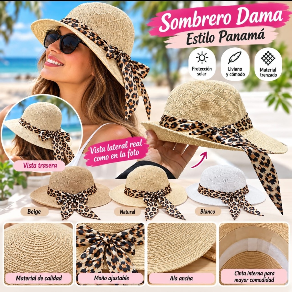 SOMBRERO DE DAMA PLAYA CON CINTA ANIMAL PRINT RK18825008