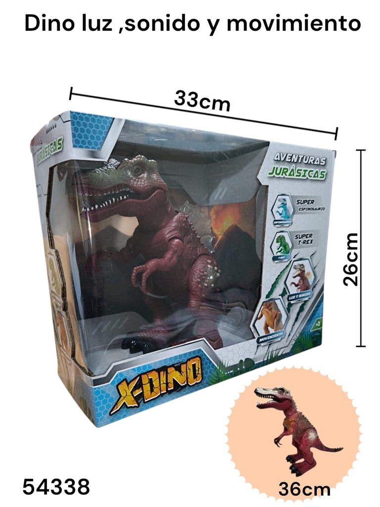 DINOSAURIO GRANDE CAJA EXIBIDORA CON LUZ,SONIDO Y MOVIMIENTO X-DINO 54338