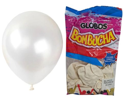GLOBO BOMBUCHA BLANCO PERLADO 25 UNI 9"