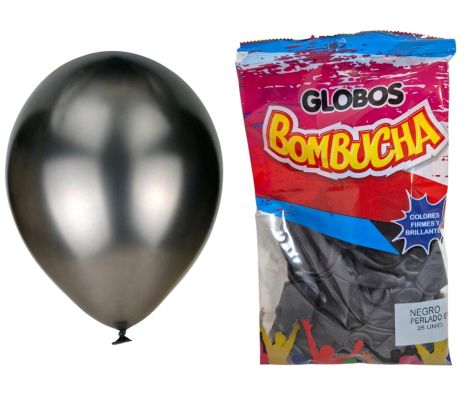 GLOBO BOMBUCHA NEGRO PERLADO 25 UNI 9"