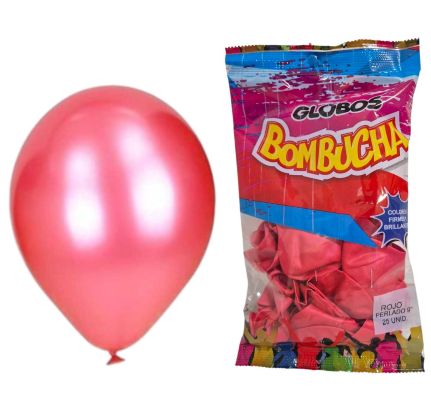 GLOBO BOMBUCHA ROJO PERLADO 25 UNI 9"