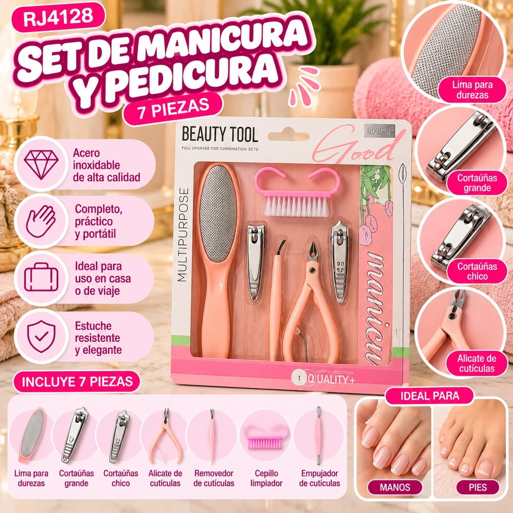 SET DE MANICURA Y PEDICURA X 7 PIEZAS EN CAJA RJ4128