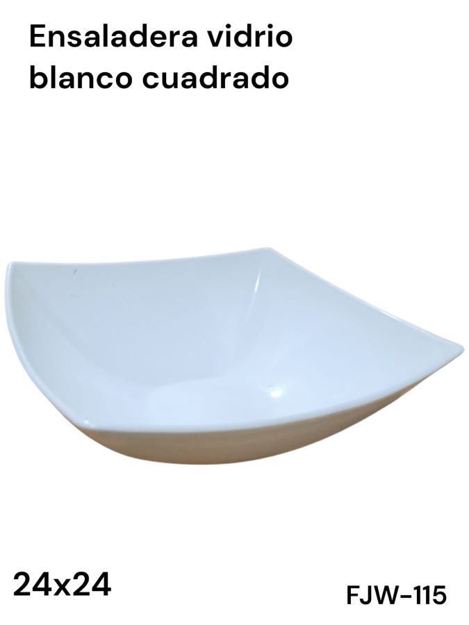 ENSALADERA VIDRIO BLANCO CUADRADO 24 X 24 FJW-115