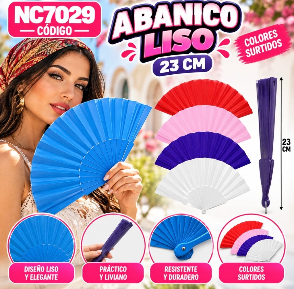 ABANICO COLORES LISOS 23CM NC7029