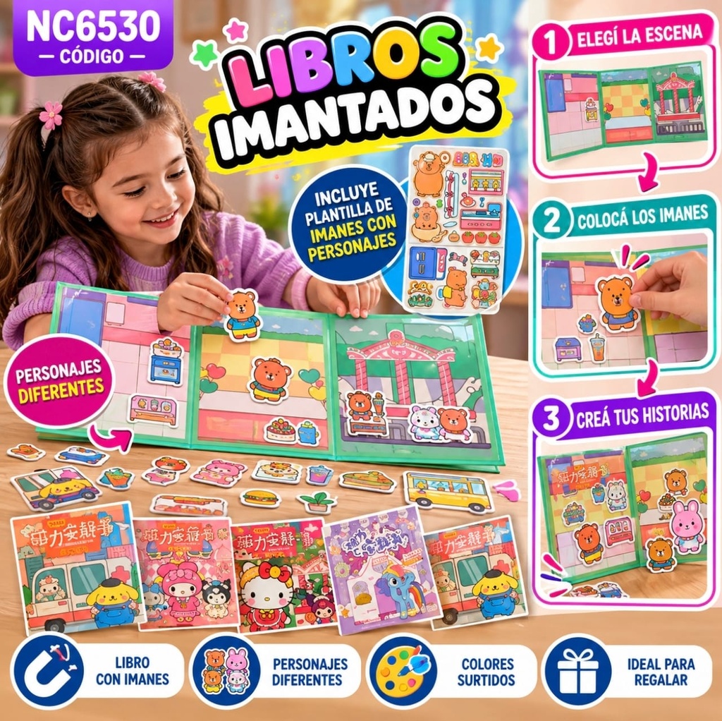 LIBRO IMANTADO CON IMAGENES IMANTADAS PARA DECORAR 18X18CM PERSONAJES VARIOS NC 6530