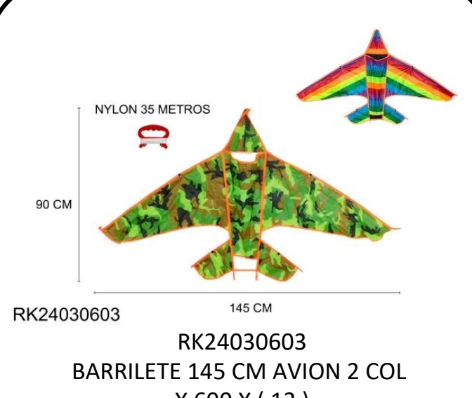 BARRILETE AVION CAMUFLADO/MULTICOLOR 1.45 CM RK24030603