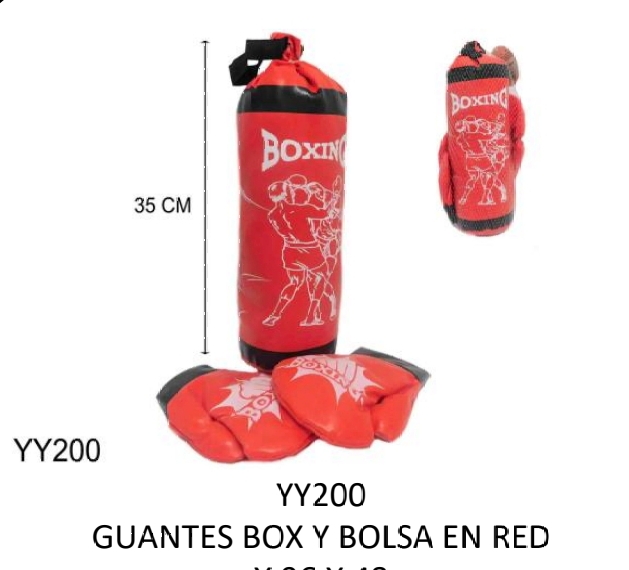 BOLSA DE BOXEO CUERINA CON GUANTE INFANTIL 35 CM  EN RED BOXING YY200