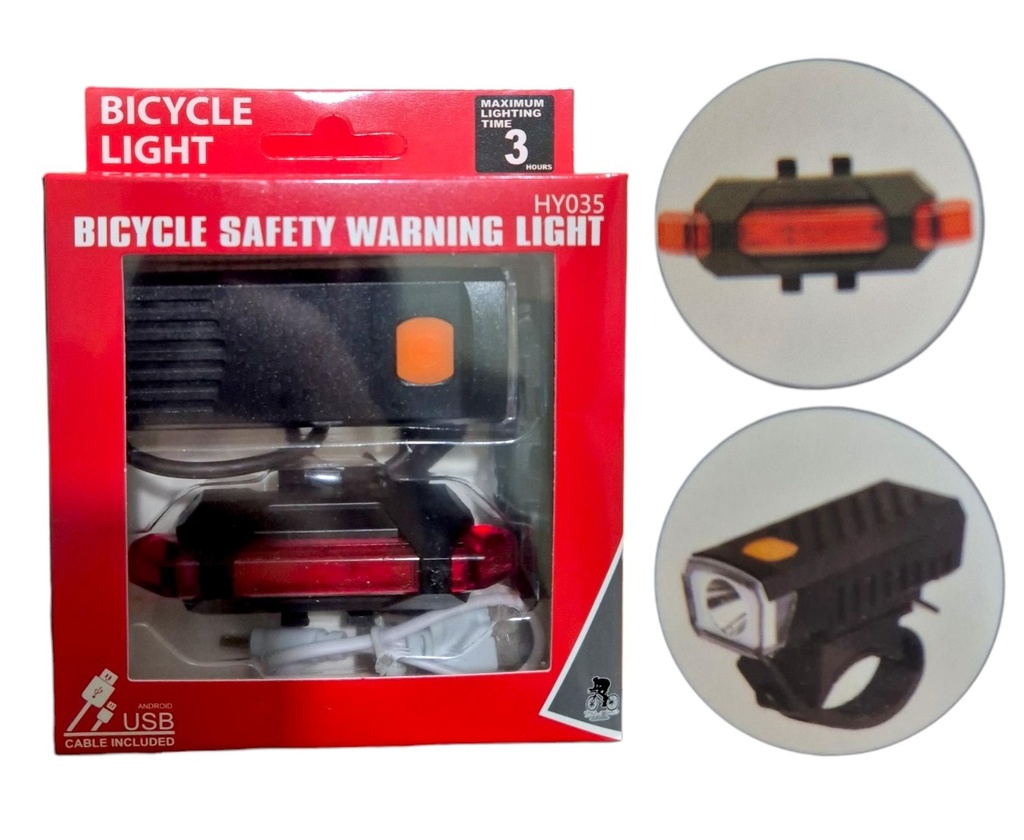LUZ DE BICI DELANTERA Y TRASERA RECARGABLE HY035 SH271