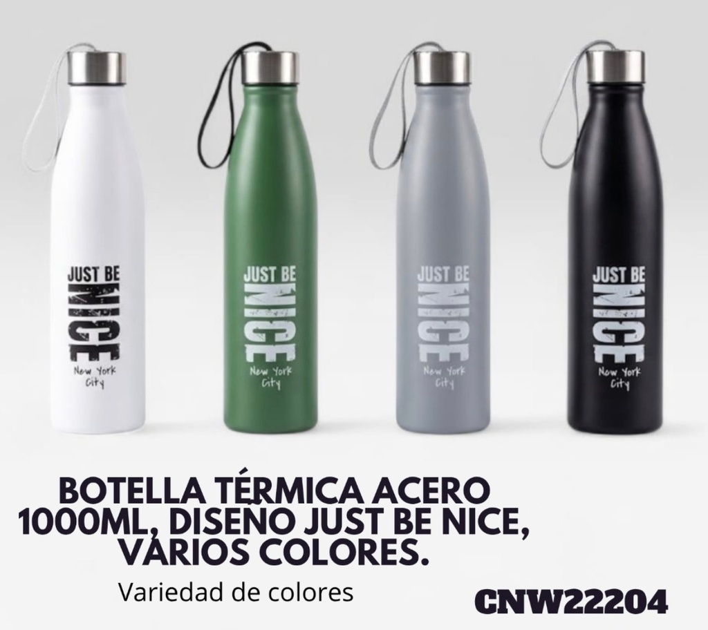 BOTELLA TERMICA ACERO 1 LTS NICE TAPA PLATEADA CNW22204 TAPA PLATEADA