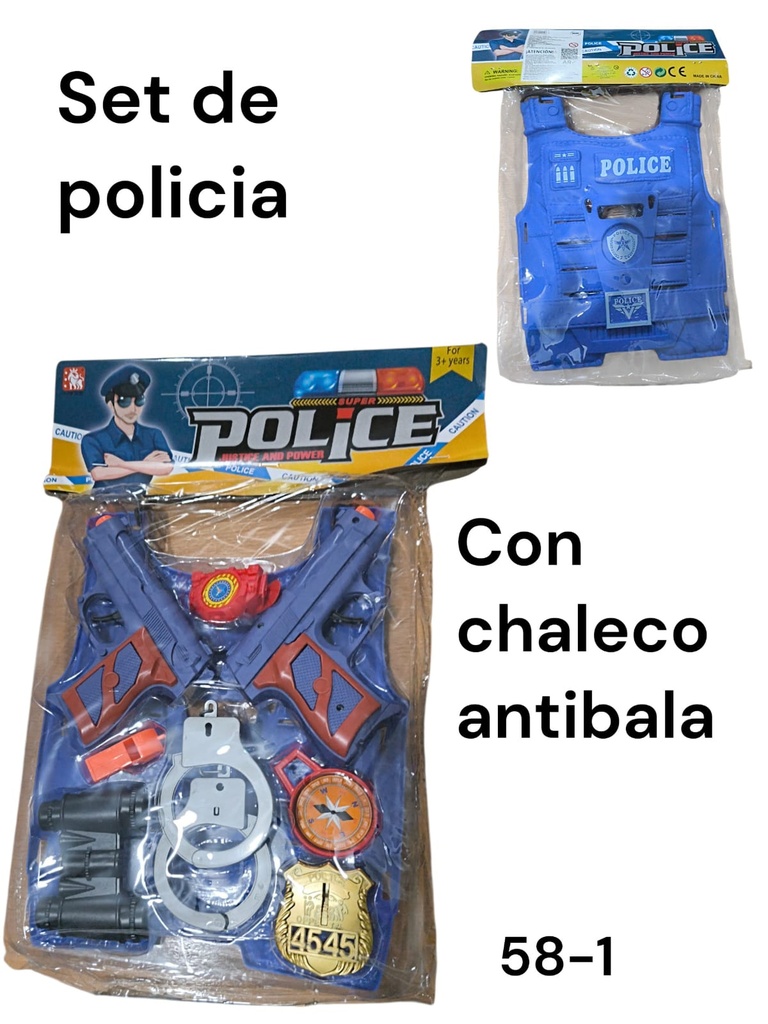 SET DE POLICIA EN BOLSA DOS PISTOLAS CON CHALECO EN BOLSA PVC 58-1