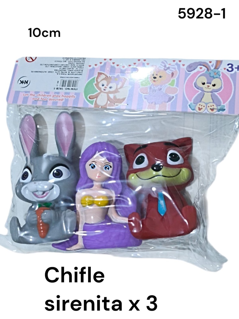 CHIFLE SIRENITA X 3 10 CM EN BOLSA PVC 592B-1