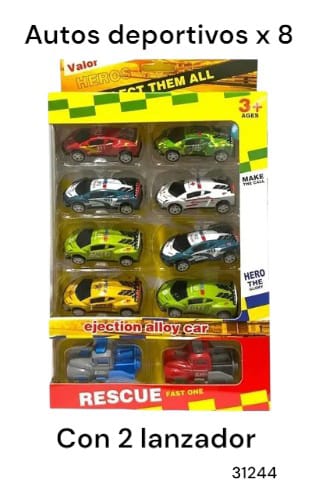 AUTOS DEPORTIVOS X 8 EN CAJA CON DOS LANZADOR RESCUE 31244