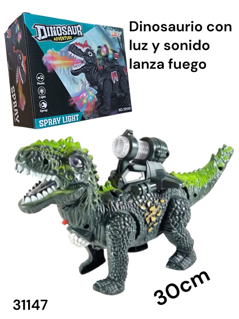 DINOSAURIO LUZ Y SONIDO LANZA LLAMA A PILA 30 CM EN CAJA 31147 ADVENTURE