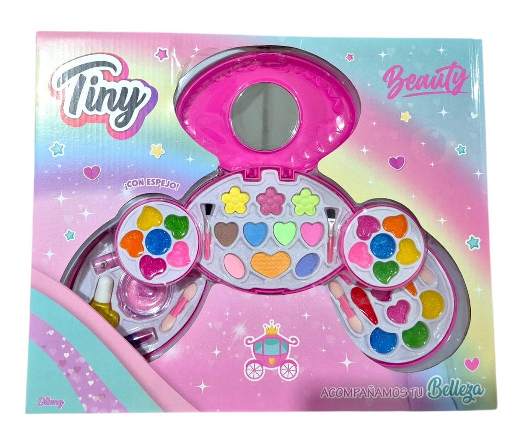 SET DE MAQUILLAJE PASTEL Y GEL CON GLITTER TINY 3 PISOS 3182