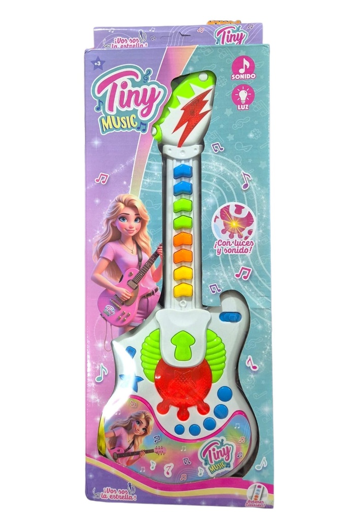 GUITARRA MUSICAL CON LUZ TINY MUSIC EN CAJA 38CM 52246