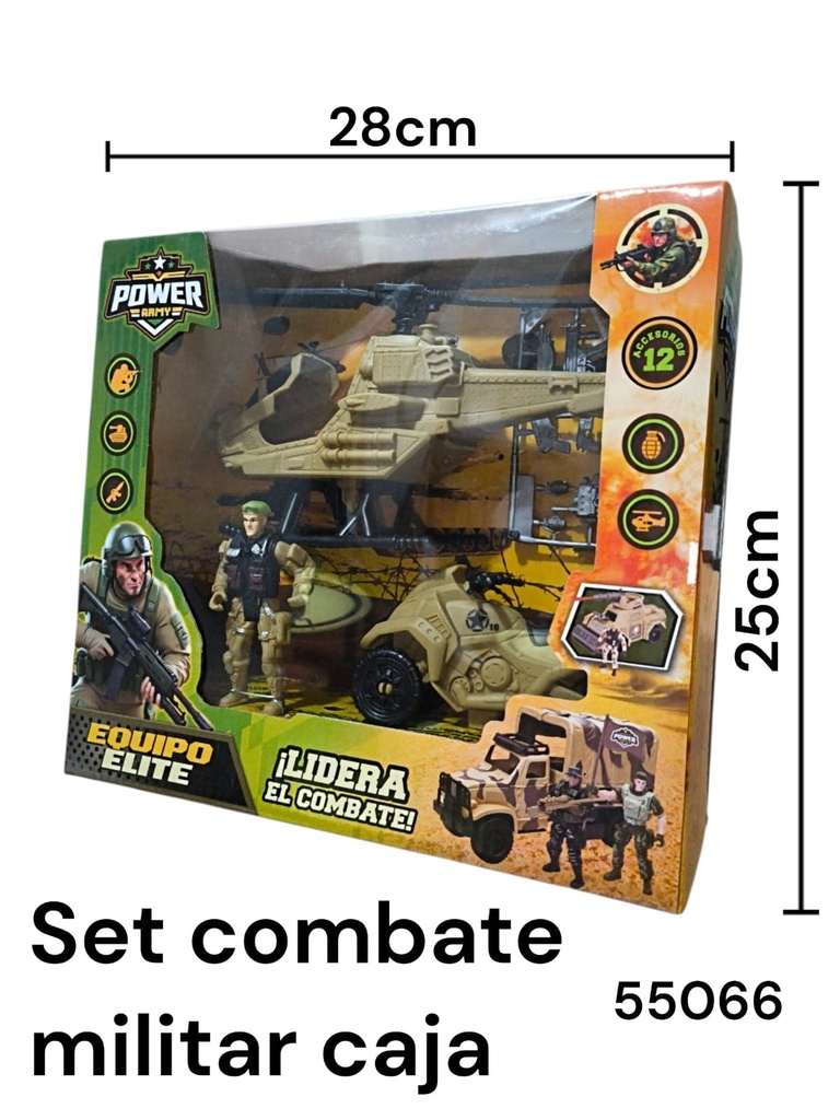 SET DE COMBATE MILITAR CON ELICOPTERO Y MOTO EQUIPO ELITE EN CAJA 55066