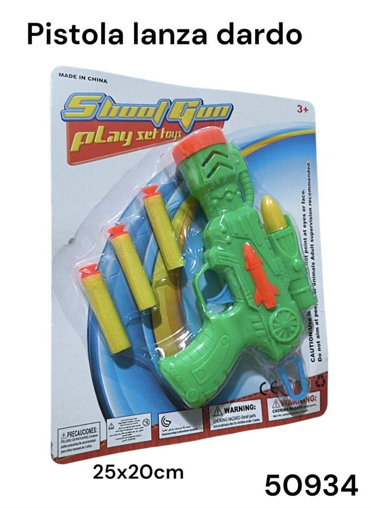 PISTOLA LANZA DARDO EN BLISTER SHOOT GUN 25X20CM 50934