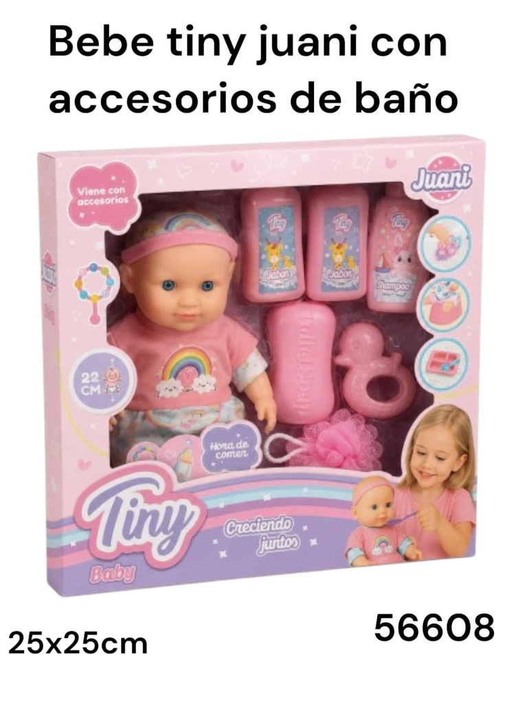 BEBE TINY JUANI ENN CAJA 25X25X8CM CON ACC. PARA BAÑO 56508 CRECIENDO JUNTOS
