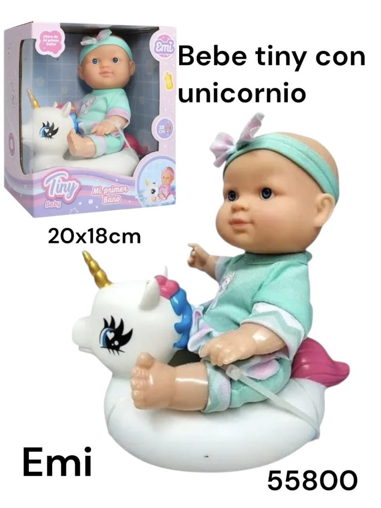 BEBE TINY CON UNICORNIO MI PRIMER BAÑO EMI EN CAJA 55800