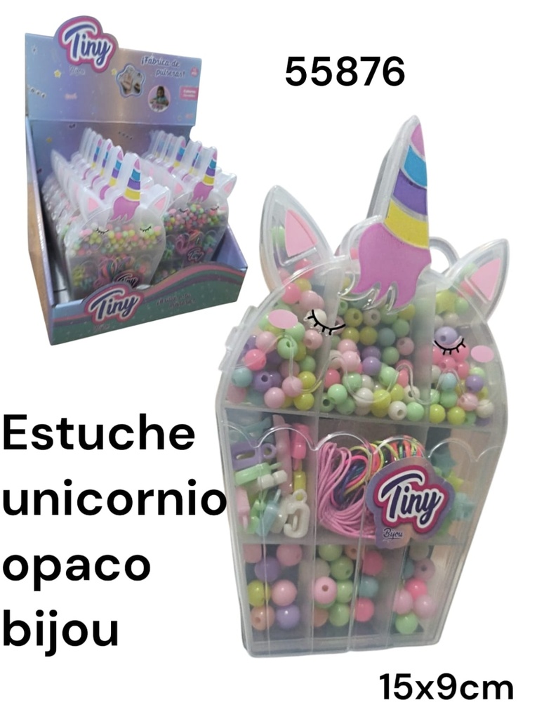 ESTUCHE PLASTICO OPACO UNICORNIO TINY CON ACCESORIO PARA BIJOU 15X9CM 55876