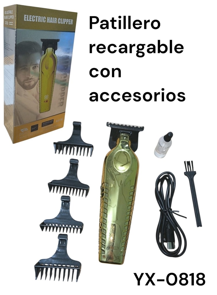 PATILLERA RECARGABLE CON ACCESORIO ELECTRIC HAIR CLIPPER YX-0818 EN CAJA