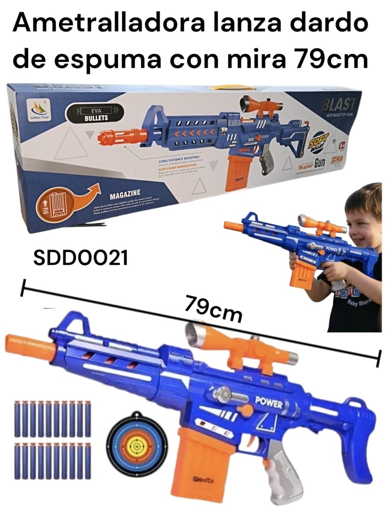 AMETRALLADORA LANZA DARDOS GRANDE C/ MIRA 79CM EN CAJA BLAST SDD0021
