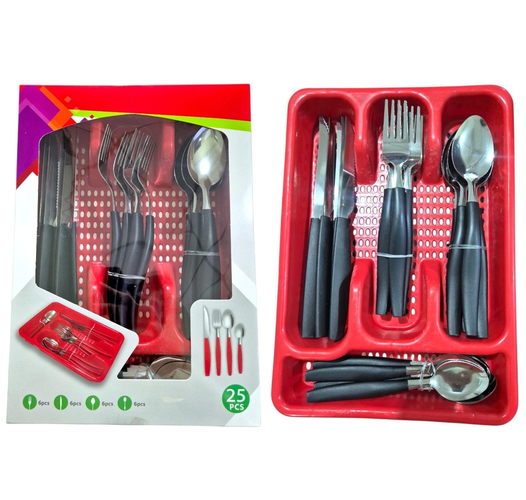 SET DE 25 PCS DE CUBIERTOS C/ PORTA CUBIERTOS EN CAJA