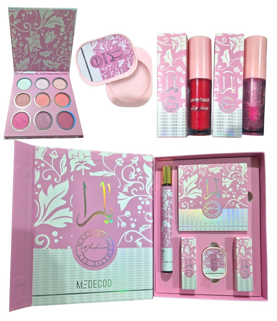 SET DE BELLEZA PERFUME 2 GLOS PALETA DE SOMBRAS Y VASELINA TZ-096