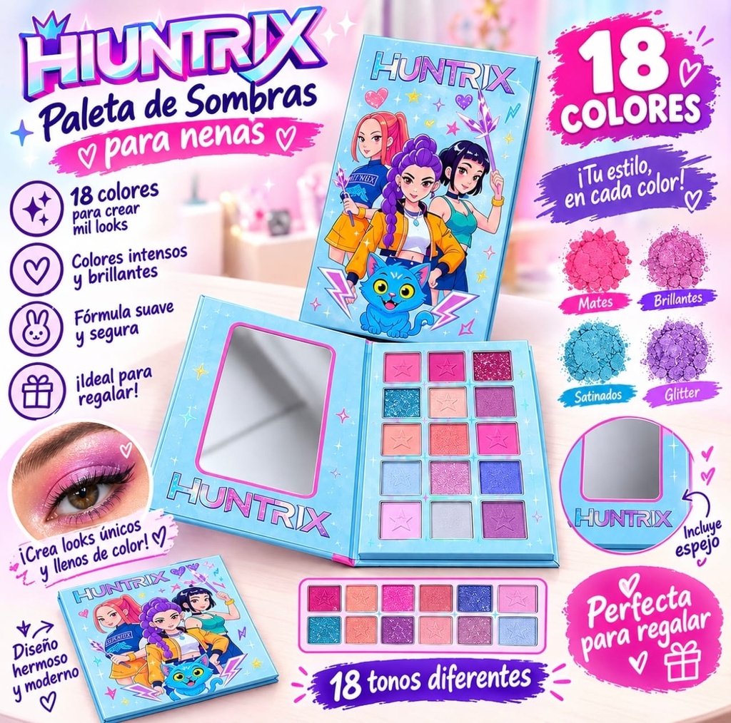 PALETA DE SOMBRAS 18 COLORES RECTANGULAR K-POP STICH 18024 18037