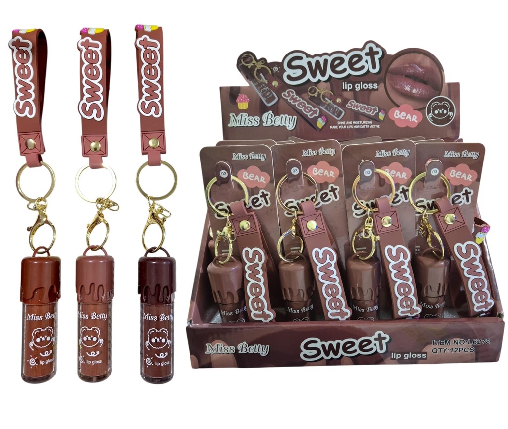 LIP GLOSS MARRON 3 TONOS CON LLAVERO OSO L6278