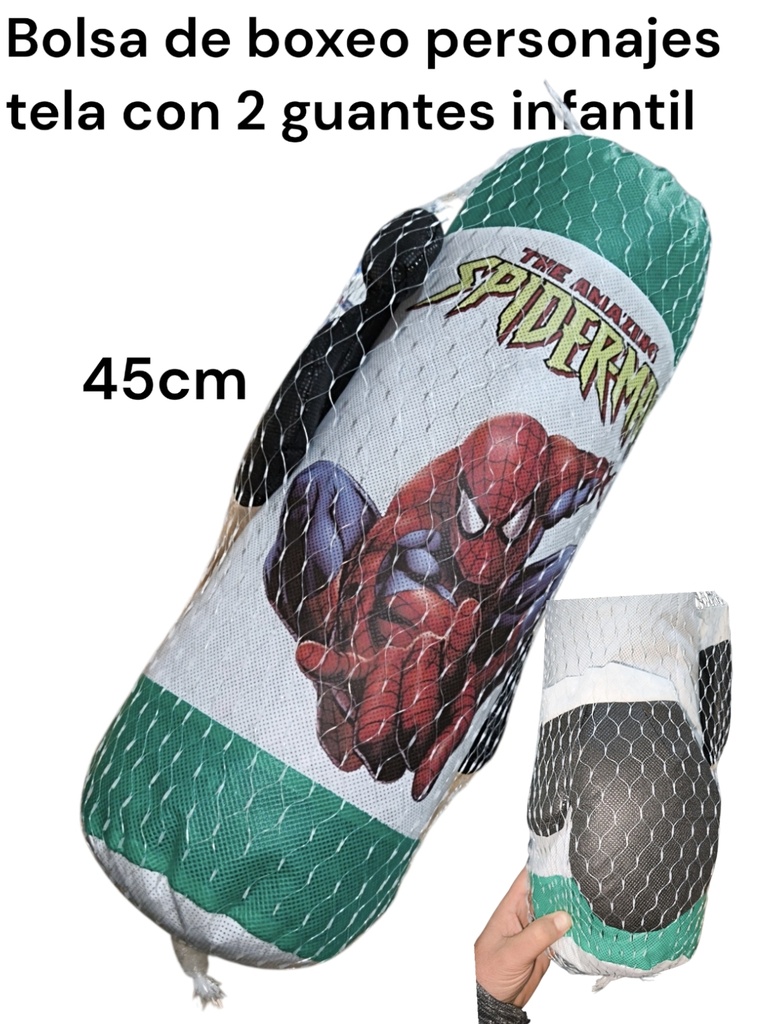BOLSA DE BOX PERSONAJE TELA EN RED 45 CM CON DOS GUANTES