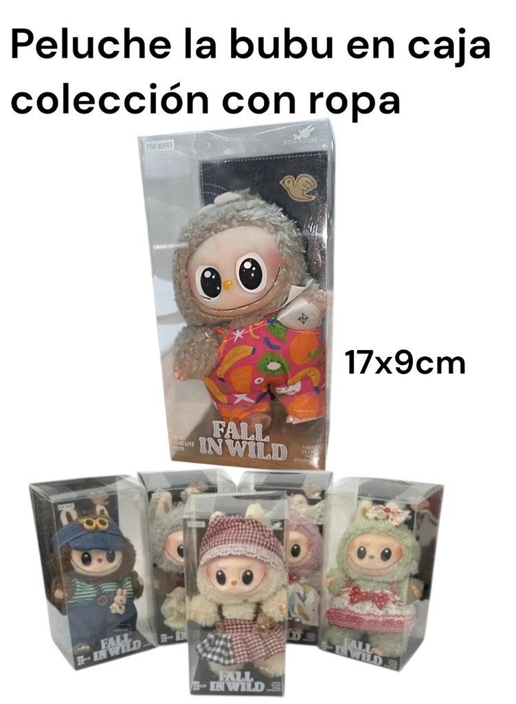 PELUCHE LA BUBU EN CAJA ACRILICA CON ROPA DIFERENTE 17 CM FALL IN WILD