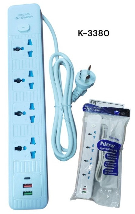 ALARGUE 2MTS 4 ENTRADAS + 2 USB + 1 TIPO C K-3380 EN BOLSA