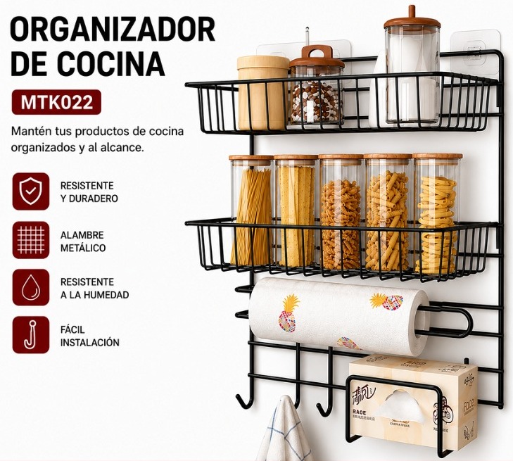 ESTANTE ORGANIZADOR DE COCINA METAL 40X30X14CM MTK022