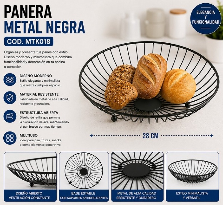 PANERA METAL NEGRA 28CM MTK018