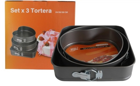 SET X 3 TARTERAS CORAZON REDONDA Y CUADRADA 24/26/28CM QX009