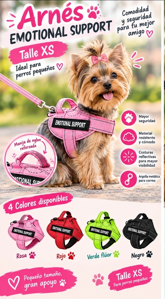 ARNES EMOTIONAL SUPORT VARIOS COLORES DE POLIESTER TALLE XS PERROS PEQUEÑOS 25-5127