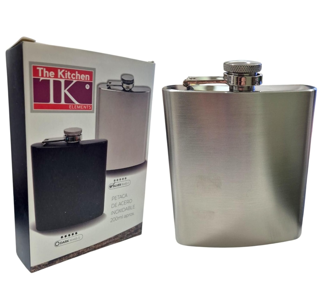 PETACA ACERO LISO PARA WHISKI THE KITCHEN EN CAJA 200ML 16465-1