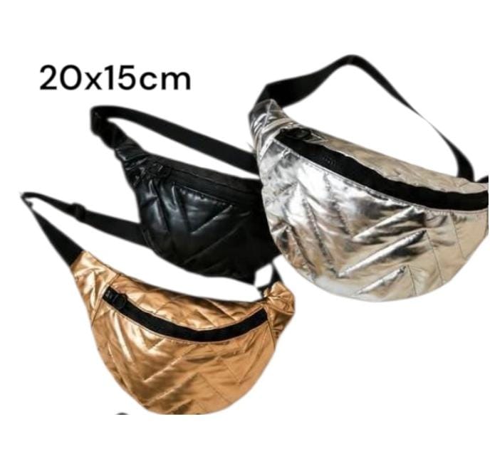 MAXI RIÑONERA COSTURA ZIG ZAG METALIZADO CON CIERRE 40X17CM