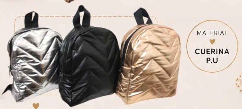MOCHILA CHICA 20X27CM COSTURA ZIG ZAG METALIZADA 6703
