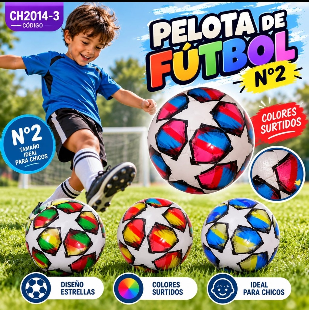 PELOTA DE CUERO ESTRELLA Nro 2 VARIOS COLORES CH2014-3