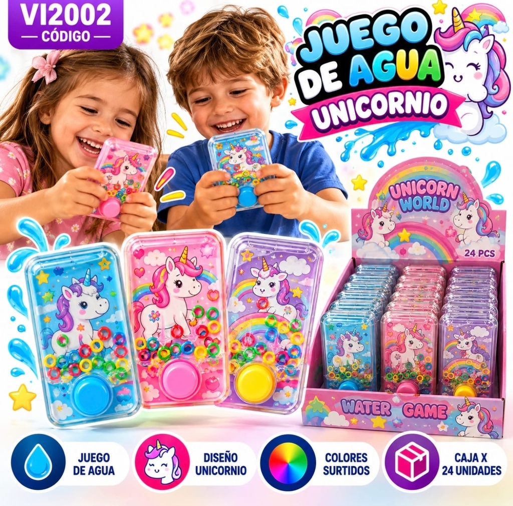 JUEGO DE AGUA UNICORNIO UN BOTON VI2002 CAJA EXIVIDORA