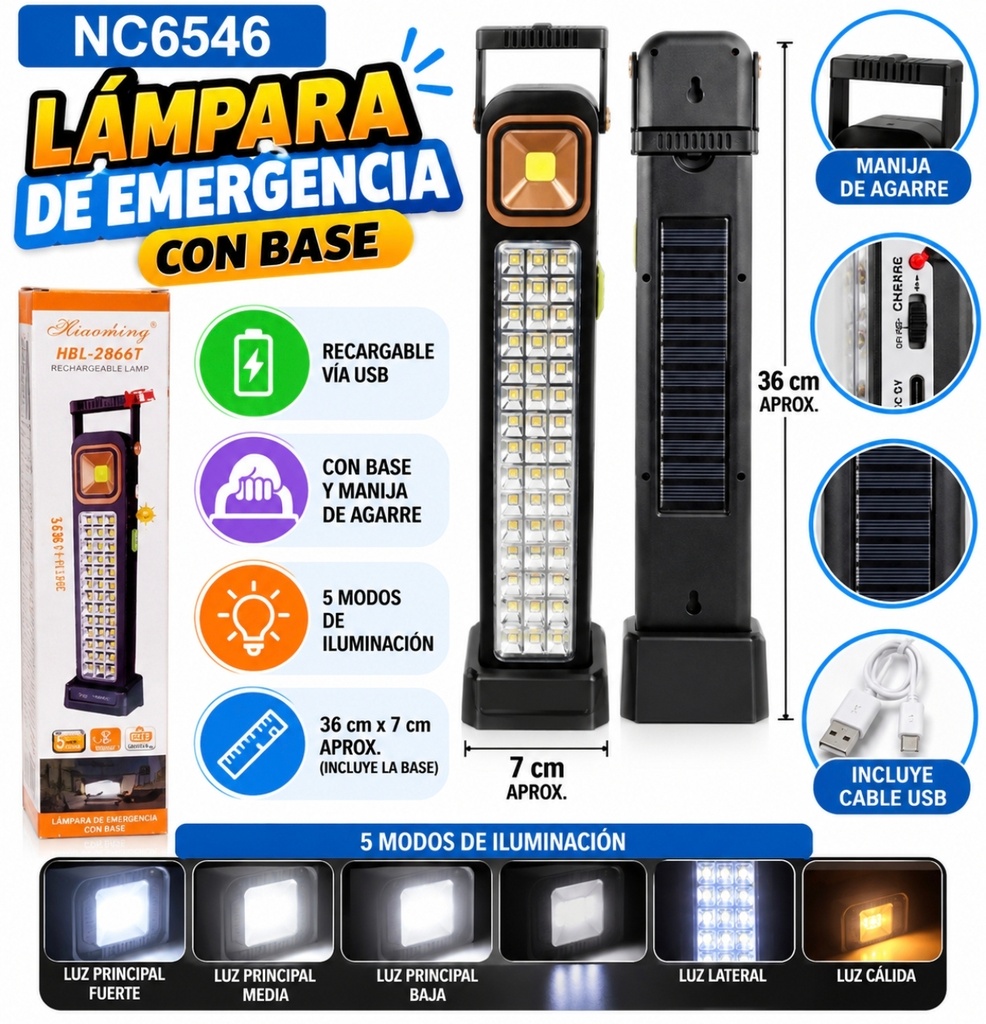 LUZ DE EMERGENCIA RECARGABLE HEL-2866T CON BASE NC6546